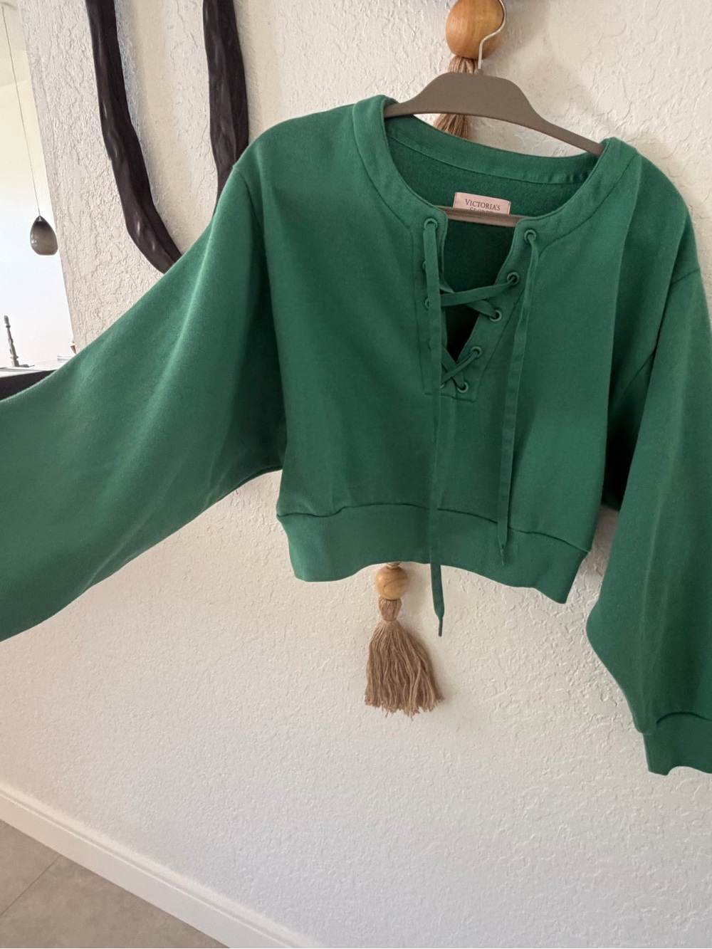 Victoria's Secret Emerald Green Lace-Up Cropped Sweatshirt